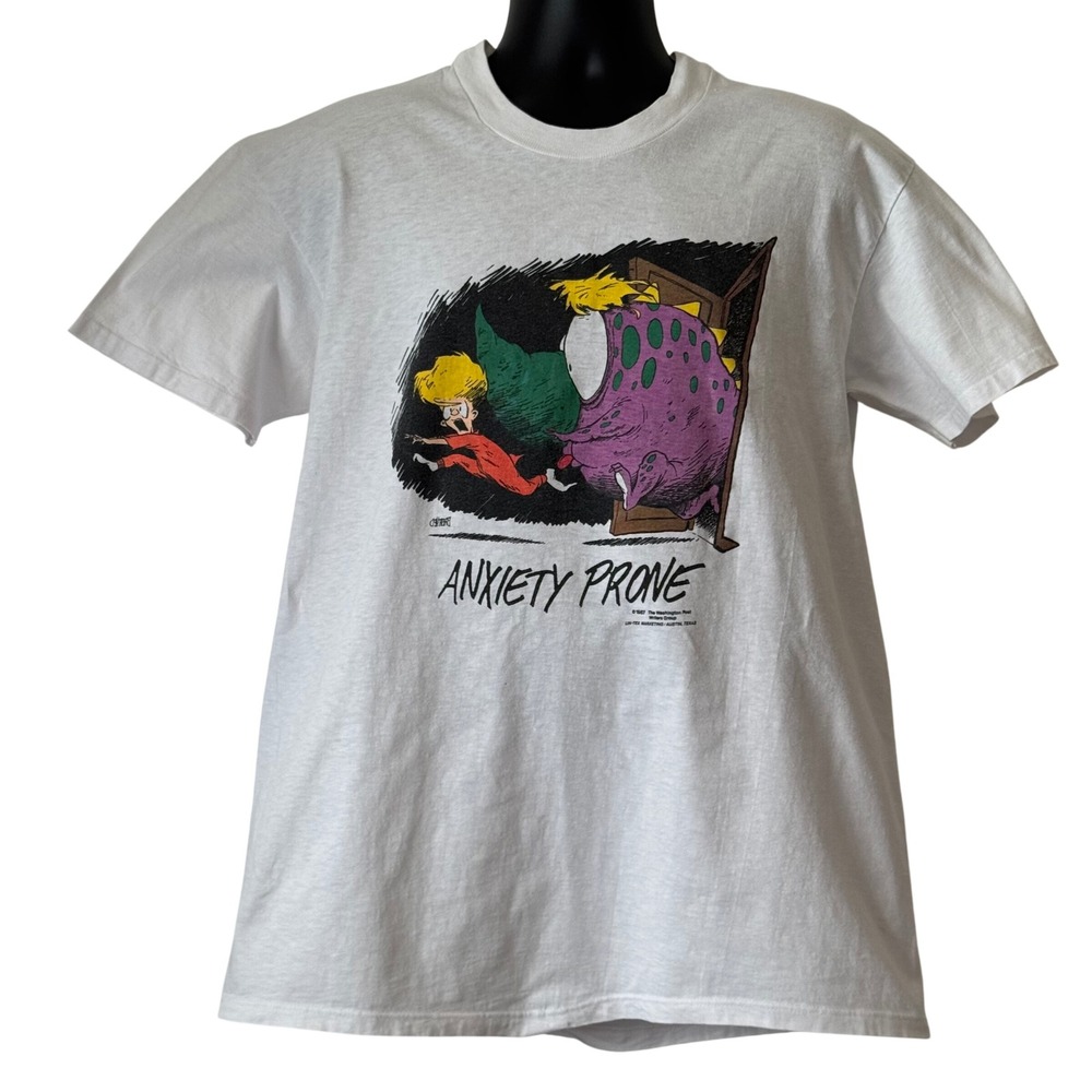 Vintage 1987 Anxiety Prone Comic T Shirt Stedman Super Hi Cru XL White 80s USA
